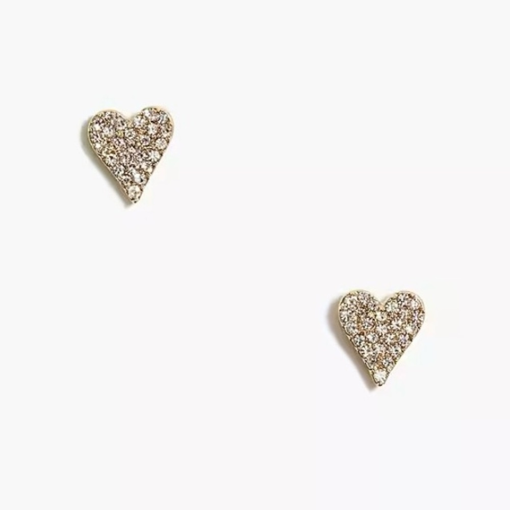 NWT J.Crew Pavé Crystal Heart Stud Earrings Valentine’s Day Pave J. Crew Factory